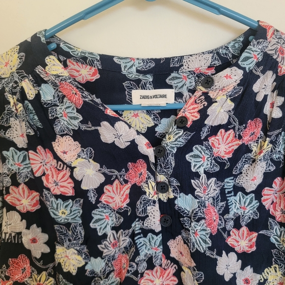 Zadig & Voltaire Tifany Top Flowers Print Blouse Size Small - Picture 4 of 9